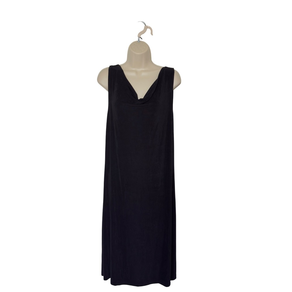 Chico's Travelers Cowl Neck Size 2 US Large Black Sleeveless Slinky Midi Dress